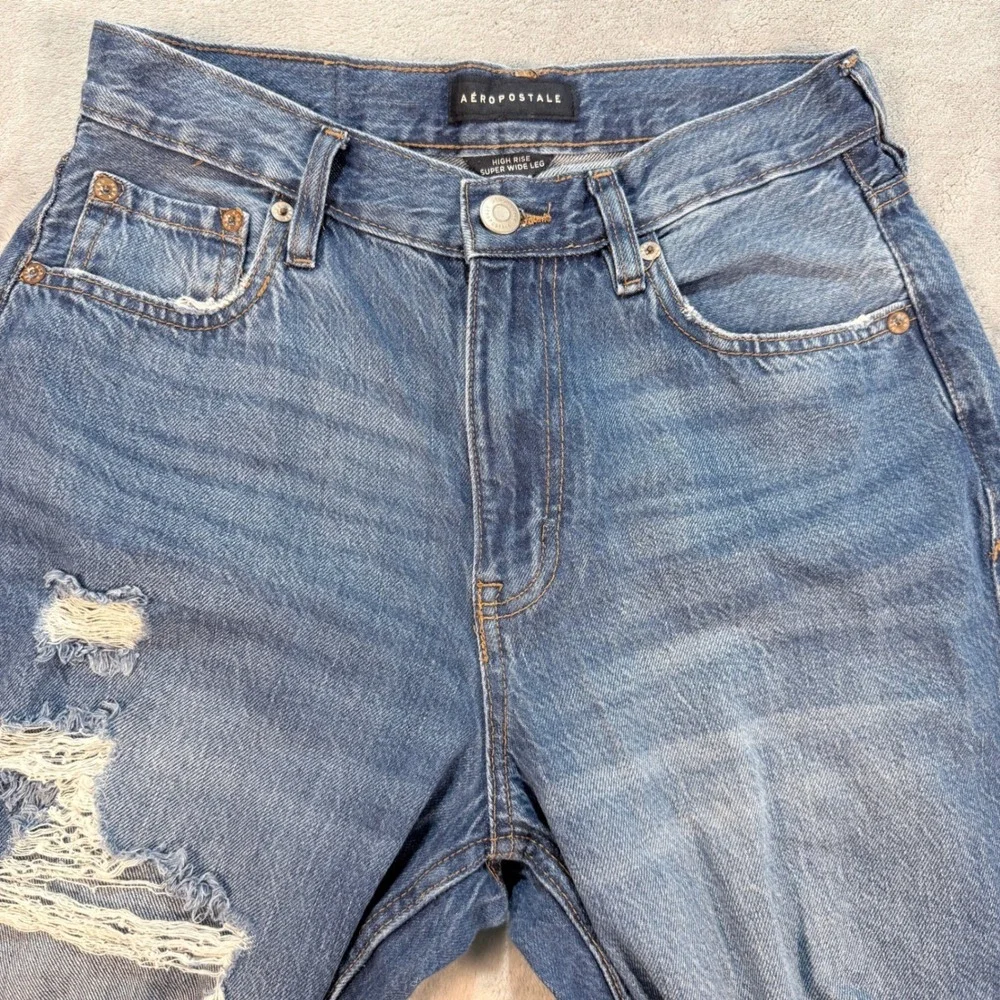 AEROPOSTALE‎ High Rise Super Wide Leg Distressed Denim Jeans Women's Size 6 - Picture 2 of 11